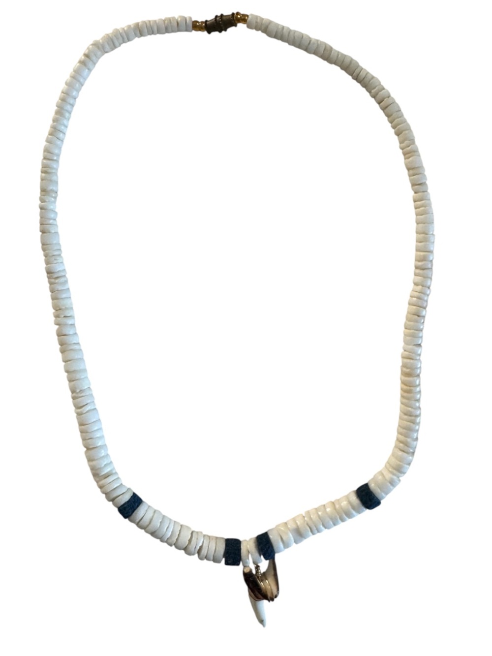 Shell Disk Necklace with Shark Tooth Pendant